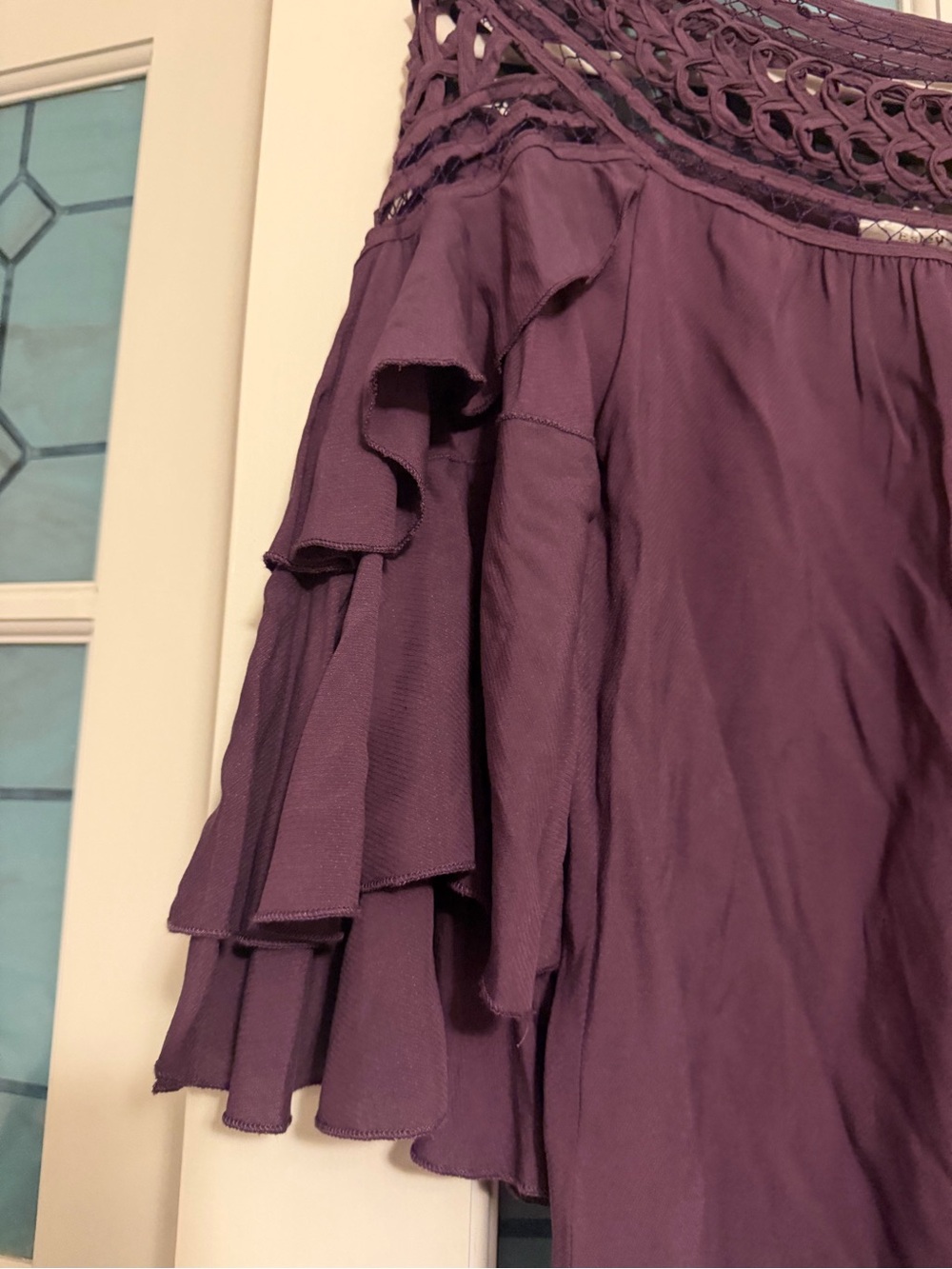 Esley Mauve Crochet Yoke Ruffle Sleeve Blouse - Picture 4 of 6